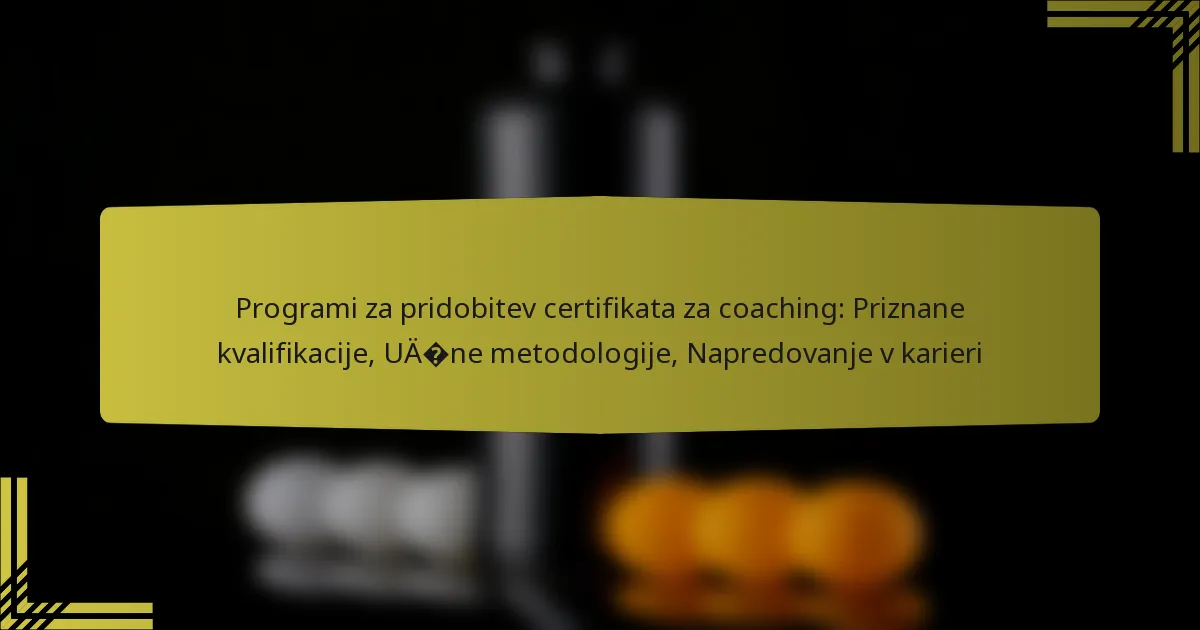 Programi za pridobitev certifikata za coaching: Priznane kvalifikacije, Učne metodologije, Napredovanje v karieri